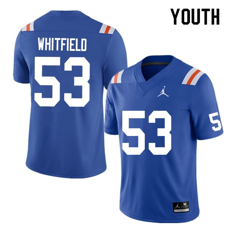 Youth NCAA Florida Gators Chase Whitfield #53 Stitched Authentic Nike Blue Throwback College Football Jersey ZBI0565TH